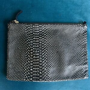 Clare V. Black and White Snakeskin Clutch